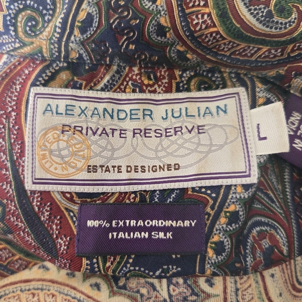 Alexander Julian Private Reserve 100% Extraordinary Silk Collared Button Up L - Picture 2 of 5